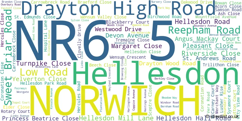 A word cloud for the NR6 5 postcode